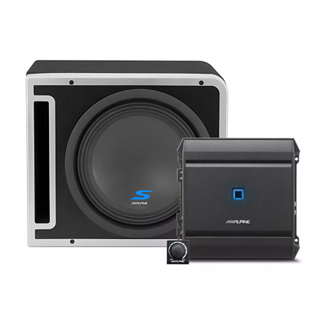 Alpine S-SB10V-BNDL Bass Boost Package, S Series 10″ Subwoofer w/ S Series Amplfiier