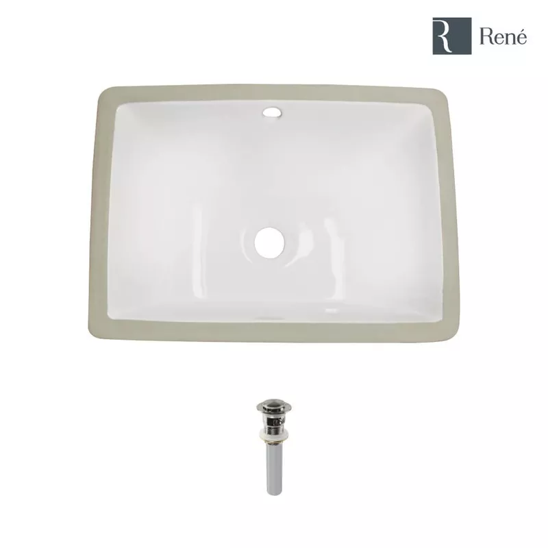 Rene 18″ Rectangle Porcelain Bathroom Sink, Biscuit, R2-1007-B-PUD-BN